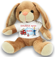 Hase Kuscheltier Feuerwehr für Schultüte mit Namen 
