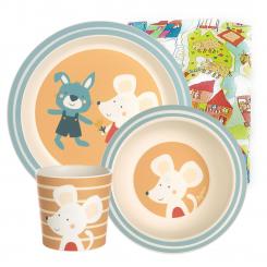 Sigikid Melamin Geschirr-Set Maus/Hase 3-teilig taubenblau 
