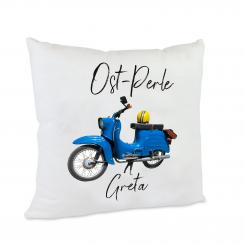 Flauschiges Simson blau Schwalbe Kissen Ost-Perle mit Wunschname 