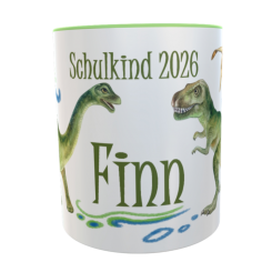 Tasse Schulkind 2026 T-Rex zur Einschulung Dinosaurier 