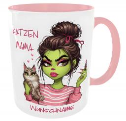 Kaffeetasse Boujee Katzenmama mit Namen rosa 