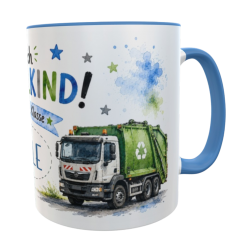 Personalisierte Einschulungstasse Müllauto – Endlich Schulkind 2026 mit Wunschname 330 ml Keramiktasse für Jungen 