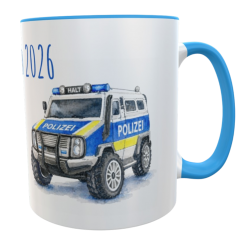 Personalisierte Schulkind‑Tasse 2026 mit Polizeiauto & Wunschname 