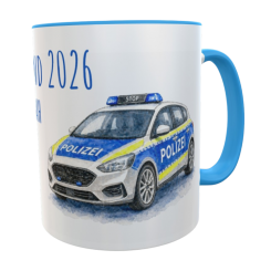 Personalisierte Einschulung Tasse Schulkind 2026 Polizei Motiv mit Wunschname 