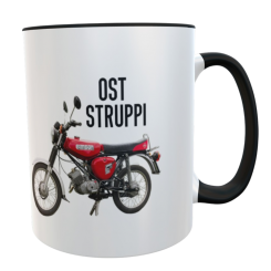 Ost Struppi Keramiktasse 330 ml mit rotem Simson Motiv – Spülmaschinenfester Kaffeebecher mit schwarzem Henkel 