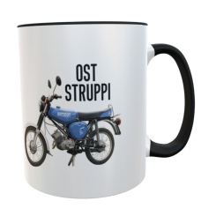 Ost Struppi Keramiktasse 330 ml mit blauem Simson Motiv – Spülmaschinenfester Kaffeebecher mit schwarzem Henkel 