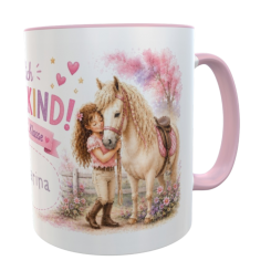 Personalisierte Einschulungstasse Pferd – Endlich Schulkind 2026 mit Wunschname 330 ml Keramiktasse für Mädchen 