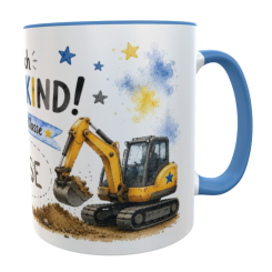 Personalisierte Einschulungstasse Bagger – Endlich Schulkind 2026 mit Wunschname | 330 ml Keramiktasse für Jungen 
