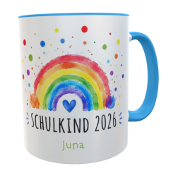 Personalisierte Schulkindtasse Regenbogen 2026 mit Wunschname – Keramiktasse Einschulungsgeschenk 