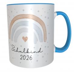 Schulkind - personalisierte Tasse Regenbogen blau 