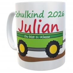 Tasse Schulkind 2026 Traktor zur Einschulung Jungen 