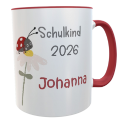 Personalisierte Schulkind-Tasse 2026 – Motiv Glückskäfer 