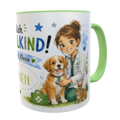 Einschulungstasse Tierärztin – Endlich Schulkind 2026 mit Wunschname | 330 ml Keramiktasse für Mädchen 