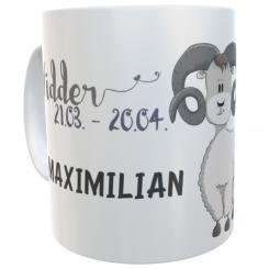 Kunsttsoff-Tasse Sternzeichen mit Name Geschenkidee zum Geburtstag 