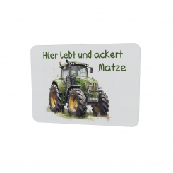 Türschild Kinderzimmer personalisiert mit Wunschname Traktor dunkelgrün 