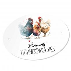Türschild Hühnerparadies 3 Aquarell mit Namen Hühnerstall-Schild 
