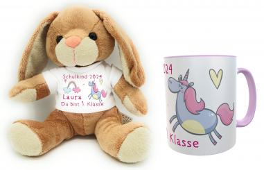 Schulanfangs-Set mit Hase und Tasse Einhorn-Motiv 