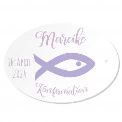 Personalisiertes Namenschild zur Konfirmation Fisch Mädchen 