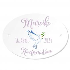 Personalisiertes Namenschild zur Konfirmation Taube Mädchen 