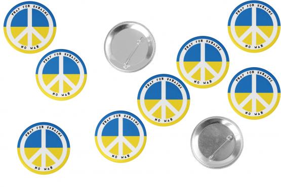 Set Buttons Ukraine mit Peace Zeichen 59mm Ansteck-Pin 10xPeace
