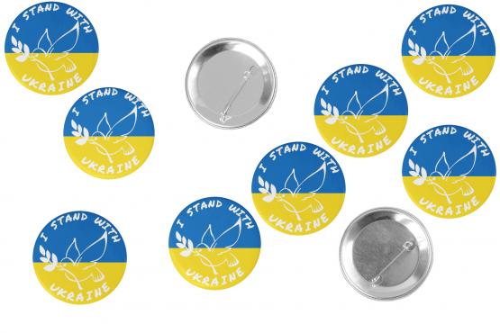 Set Buttons Ukraine mit Friedenstaube 59mm Anstecker Friedensdemo 10xTaube