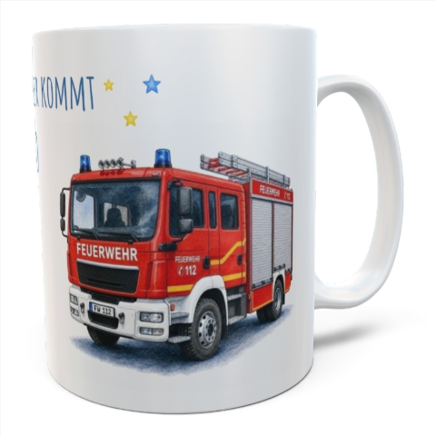 Personalisierte Feuerwehr-Kindertasse mit Name – Kunststoff 330 ml 