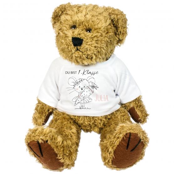 Personalisierter Einschulungs-Teddy mit Name – Plüschbär Du bist 1. Klasse 