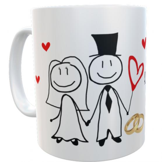 personalisierte Tasse zur Hochzeit Bautpaar mit Namen und Datum 