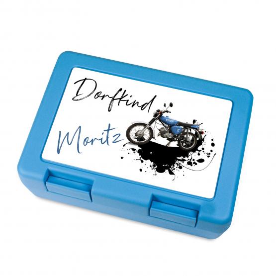 Brotdose blaue DDR Simson Moped S51 mit Wunschname Retro 