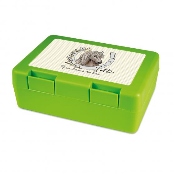 Brotdose Pferd grün mit Wuschnamen personalisiert, Brotzeitbox, Lunchbox, Brotbüchse 