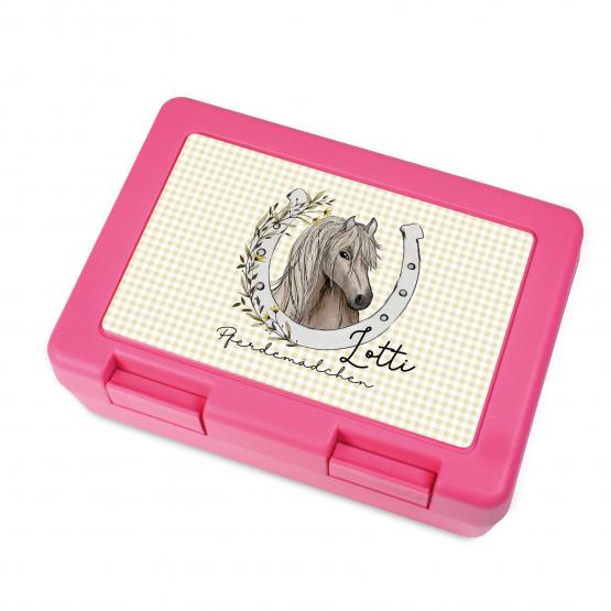 Brotdose Pferd rosa mit Wuschnamen personalisiert, Brotzeitbox, Lunchbox, Brotbüchse 