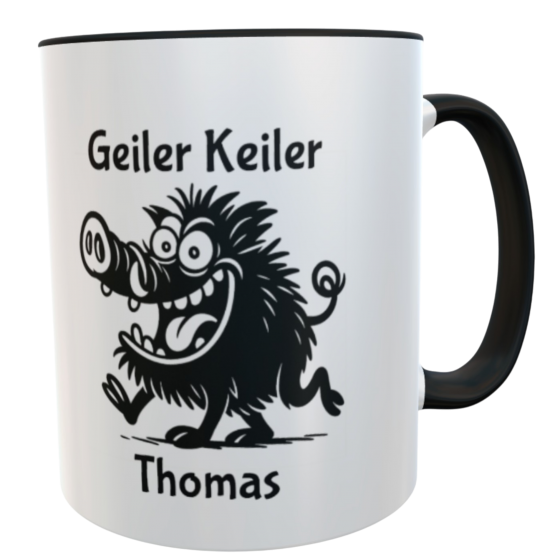 Personalisierbarer Kaffeebecher Geiler Keiler – Lustiger Bürobecher mit Wildschwein & Wunschname – spülmaschinenfestes Geschenk für Männer 