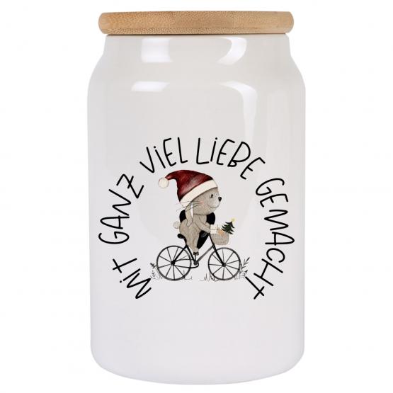 Keksdose Weihnachten Keramik mit Hase & Holzdeckel | Geschenk für Kinder Mit ganz viel Liebe gemacht 