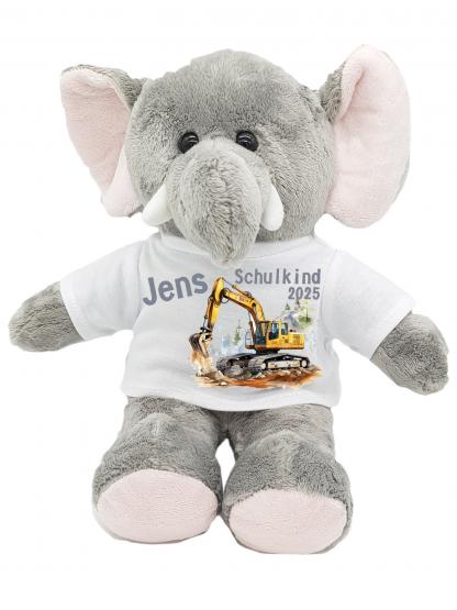 personalisierter Elefant Kuscheltier Bagger für die Zuckertüte 