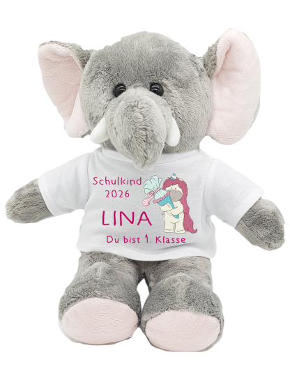 Elefant Kuscheltier mit Einhorn zur Einschulung 