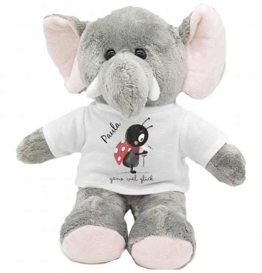 Plüschelefant „Ganz viel Glück“ mit personalisiertem T-Shirt 