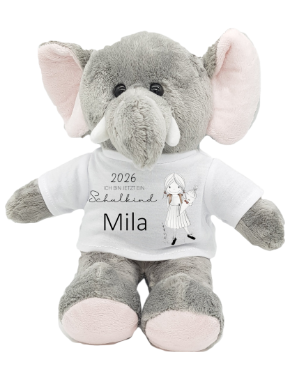 Flauschiger Elefant 'Schulkind' – Personalisiertes Kuscheltier, Glücksbringer und Ideales Geschenk zur Einschulung 