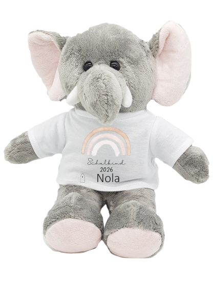Flauschiger Elefant 'Schulkind' – Personalisiertes Kuscheltier, Glücksbringer und Ideales Geschenk zur Einschulung 