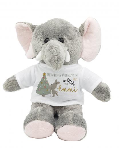 personalisierter Elefant Kuscheltier Mein erstes Weihnachten Hase/Weihnachtsbaum 