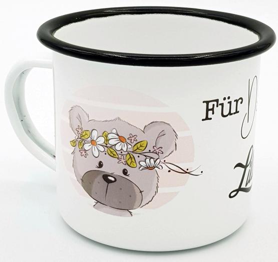 Blechtasse Frühlingbär mit Namen im Emaille-Look emma❤pünktchen Metall mit Emaille Look
