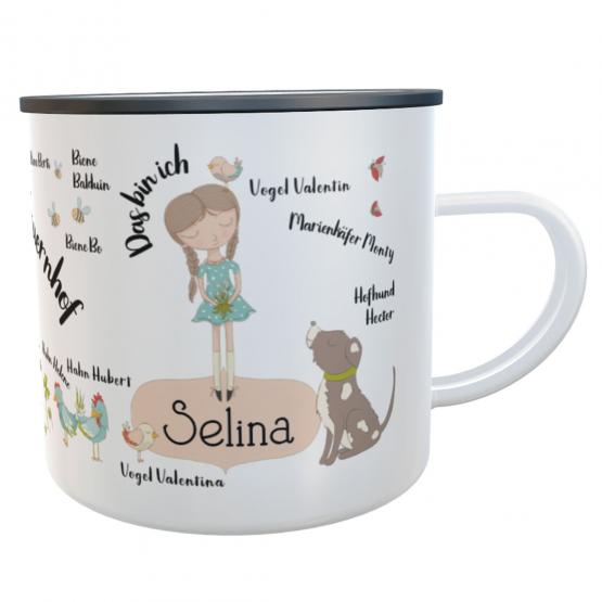 Emaille-Tasse Bauernhof Mädchen mit Namen 
