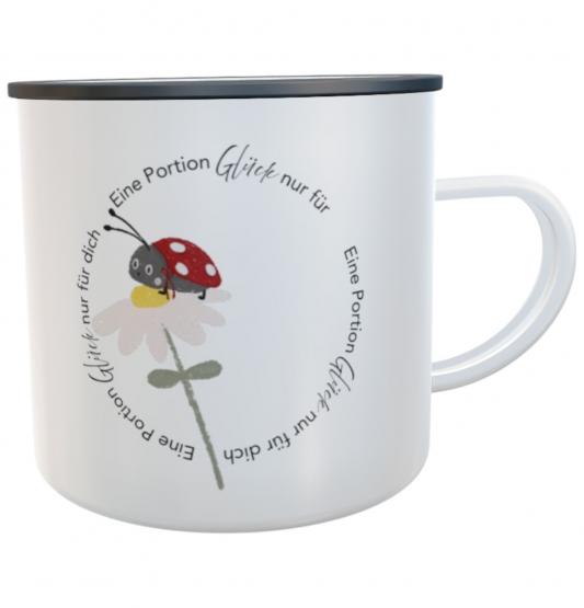 Eine Portion Glück – mit der personalisierbaren Emaille-Tasse Glückskäfer Anton Pünktchen 