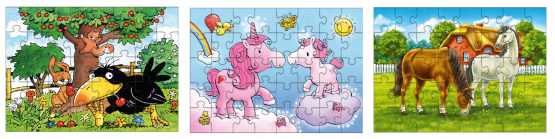 Haba Mini Puzzle 3-Set Einhorn, Pferde und Obstgarten 