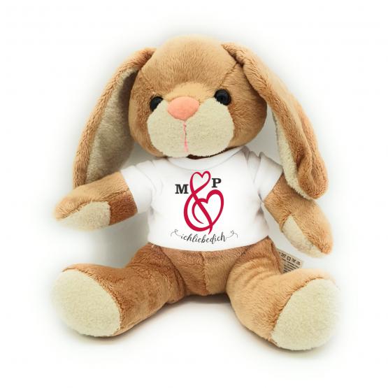 personalisiertes Kuscheltier Hase - Valentinsschleife mit Namen 