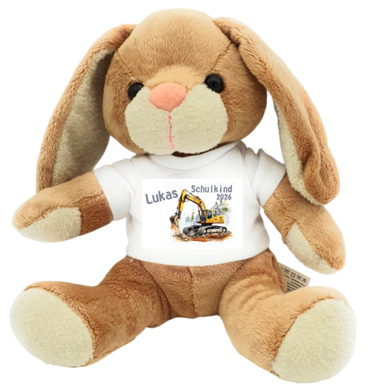 personalisierter Hase Kuscheltier Bagger für die Zuckertüte 