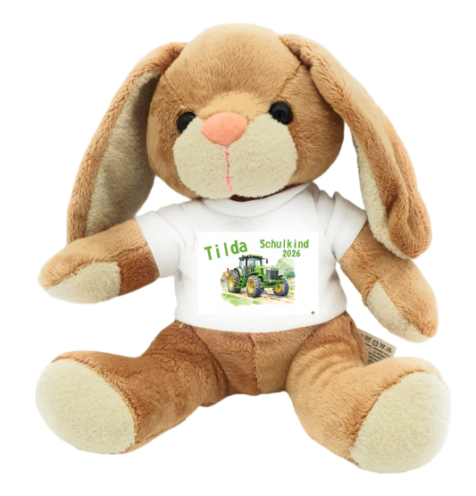 personalisierter Hase Kuscheltier Traktor für die Zuckertüte 