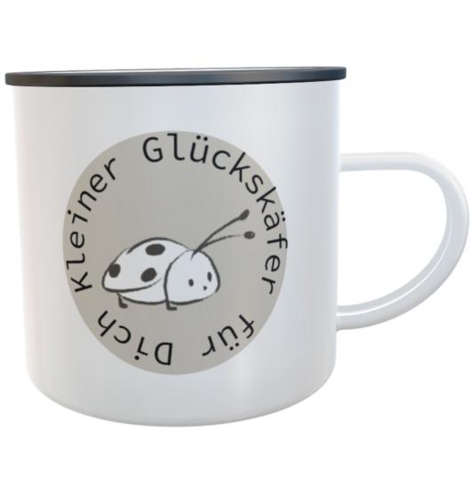 Personalisierte Emaille-Tasse Spruch Kleiner Glückskäfer für Dich 