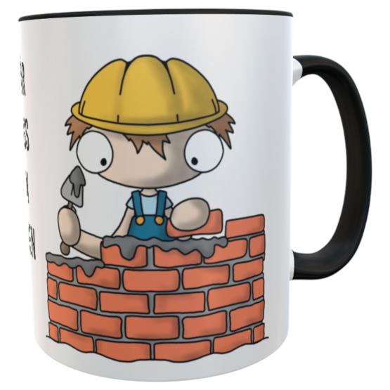 Lustige Maurer Tasse mit Spruch Ach, wär ich bloß daheim geblieben – Geschenk für Handwerker, Bauarbeiter 