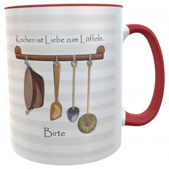 Personalisierte Tasse – Kochen ist Liebe zum Löffeln– Geschenk für Hobbyköchinnen & -köche 