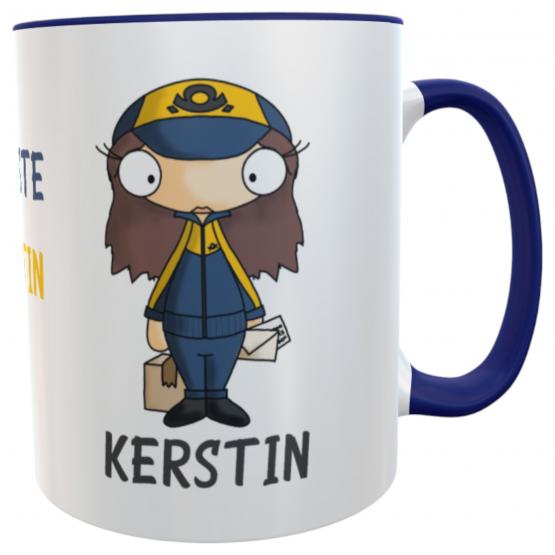 Personalisierte Tasse Postbotin / Briefträgerin – Blau innen & Henkel – Geschenk für Postangestellte 